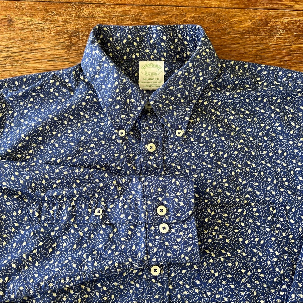 Brooks Brothers Milano Fit Floral Button Down Shirt Blue White Cotton Large
